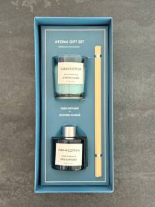 SET AROMA CU DIFUZOR SI LUMANARE PARFUMATA CLEAN COTTON / НАБОР АРОМАТОВ CLEAN COTTON С АРОМАПАЛОЧКАМИ И АРОМАТИЧЕСКОЙ СВЕЧОЙ (JA0705)