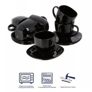 SET NEGRU DE CESTI CU FARFURIE CAFEA 12 PIESE / НАБОР ЧЁРНЫХ ЧАШЕК С БЛЮДЦАМИ ДЛЯ КОФЕ 12 ШТУК (HFXWB210TBLACK)