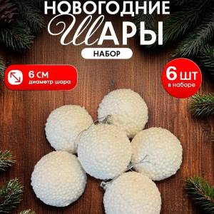 SET GLOBURI DE CRACIUN  7cm*6 buc (ALB) / НАБОР НОВОГОДНИХ ШАРОВ 7см*6шт (БЕЛЫЙ)