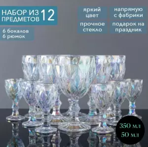 SET DE PAHARE SI RUMINI IRIZATE – 6+6 PIESE / НАБОР ИРИЗИРОВАННЫХ БОКАЛОВ И РЮМОК – 6+6 ПРЕДМЕТОВ