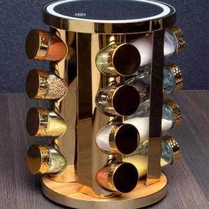 SET 16 RECIPIENTE PENTRU CONDIMENTE CU SUPORT ROTATIV CU LAMPA SI OGLINDA / НАБОР 16 БАНОЧЕК ДЛЯ СПЕЦИЙ С ПОДСТАВКОЙ КРУТИТСЯ С ЛАМПОЙ И ЗЕРКАЛОМ (LED2-16J)