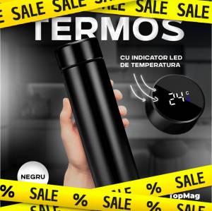 TERMOS CU INDICATOR LED DE TEMPERATURA NEGRU / Черный умный термос