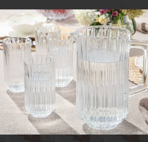 SET DE VASE DIN STICLĂ PENTRU BĂUTURI (ULCIOR + 6 PAHARE) / НАБОР СТЕКЛЯННОЙ ПОСУДЫ ДЛЯ НАПИТКОВ (КУВШИН + 6 СТАКАНОВ) (M14-407)