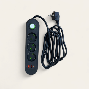 PRELUNGITOR 3 PRIZE 2 PORTURI USB SI 1 PORT  TIP C (NEGRU) / УДЛИНИТЕЛЬ НА 3 РОЗЕТКИ, 2 USB-ПОРТА И 1 ПОРТ ТИПА C (ЧЕРНЫЙ)