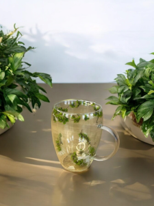 CANA CU PERETI DUBLI INTERIOR FLORI USCATE (VERDE CU ALB) / ДВУСТЕННАЯ КРУЖКА С СУХОЦВЕТАМИ (ЗЕЛЁНЫЙ С БЕЛЫМ) (2126-9)