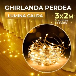 GHIRLANDA PERDEA LUMINA CALDA FIR SUBTIRE DE  CUPRU 3X2 m / ГИРЛЯНДИЯ ШТОРА ТЕПЛЫЙ СВЕТ ТОНКАЯ ПРОВОЛОКА ИЗ МЕДЬ 3X2 м