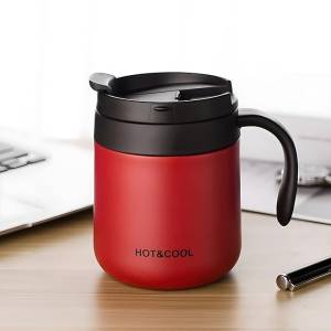 CANA TERMICA PENTRU CAFEA SI CEAI DIN OTEL INOXIDABIL CU CAPAC SI MANER (ROSU) / ТЕРМОКРУЖКА ДЛЯ КОФЕ И ЧАЯ ИЗ НЕРЖАВЕЮЩЕЙ СТАЛИ С КРЫШКОЙ И РУЧКОЙ (КРАСНЫЙ)