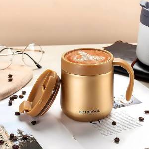 CANA TERMICA PENTRU CAFEA SI CEAI DIN OTEL INOXIDABIL CU CAPAC SI MANER (AURIU) / ТЕРМОКРУЖКА ДЛЯ КОФЕ И ЧАЯ ИЗ НЕРЖАВЕЮЩЕЙ СТАЛИ С КРЫШКОЙ И РУЧКОЙ (ЗОЛОТИСТЫЙ)