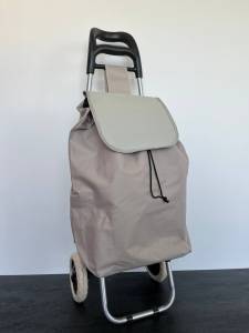 CARUT PENTRU CUMPARATURI CU SAC TEXTIL IN CULAREA BEJ / ХОЗЯЙСТВЕННАЯ СУМКА-ТЕЛЕЖКА С ТКАНЕВЫМ МЕШКОМ В БЕЖЕВОМ ЦВЕТЕ