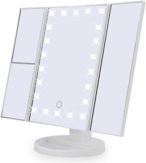 Oglindă de machiaj de masă triplă cu iluminare/Трехместное настольное зеркало для макияжа с подсветкой.