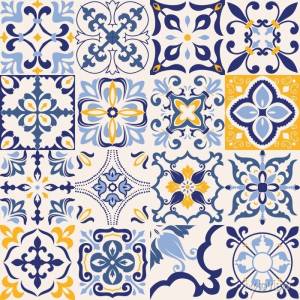 Folie de bucătărie autoadeziv pentru suprafețe (ornament oriental galben-albastru) 2M×0.60M/Самоклеящаяся кухонная пленка для поверхностей (восточный желто-синий орнамент) 2М×0,60М
