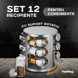 SET 12 RECIPIENTE PENTRU  CONDIMENTE CU SUPORT  ROTATIV / Набор из 12 специй на подставке.