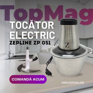 Tocator electric Zepline ZP 051 , 4 lame din otel inoxidabil de inalta calitate, 1500 W, 2L, recipient din Inox, Negru/Inox/Блендер ZEPLINE ZP-051