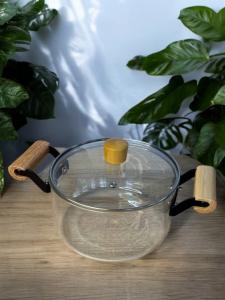 OALA TRANSPARENTA DIN STICLA CU URECHI DUBLE 3.2L / ПРОЗРАЧНАЯ СТЕКЛЯННАЯ КАСТРЮЛЯ С ДЕРЕВЯННЫМИ РУЧКАМИ 3.2Л (2126-3)