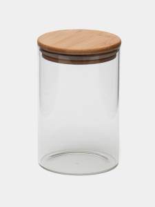 VAS DIN STICLA CU CAPAC DE BAMBUC 900 ML / СТЕКЛЯННАЯ ЕМКОСТЬ С БАМБУКОВЫЙ КРЫШКОЙ 900 МЛ (006802)