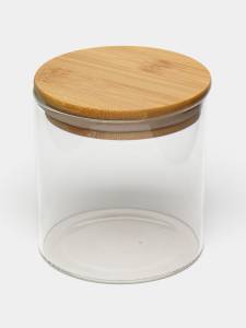 VAS DIN STICLA TRANSPARENTA CU CAPAC DE BAMBUC 500 ML / СТЕКЛЯННАЯ ПРОЗРАЧНАЯ ЕМКОСТЬ С БАМБУКОВЫЙ КРЫШКОЙ 500 МЛ (006888)