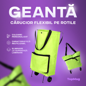 GEANTA-CĂRUCIOR PENTRU SHOPING / СКЛАДНАЯ МНОГОРАЗОВАЯ СУМКА НА КОЛЁСИКАХ